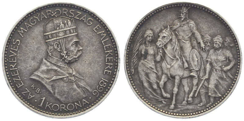 Ungarn 1 Korona 1896 KB - 1000jahrfeier Millennium - Franz Joseph I. 1848-1916